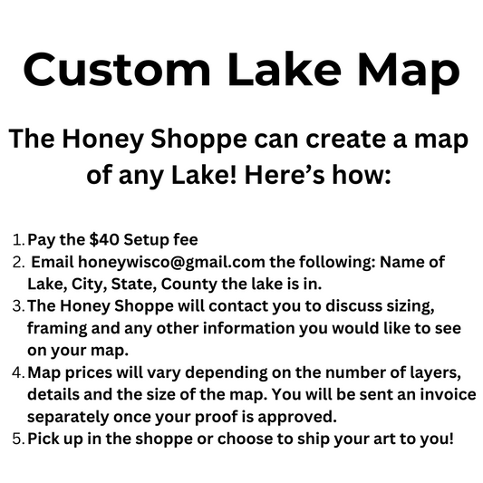 Custom Lake Map, The Honey Shoppe, Wood Art