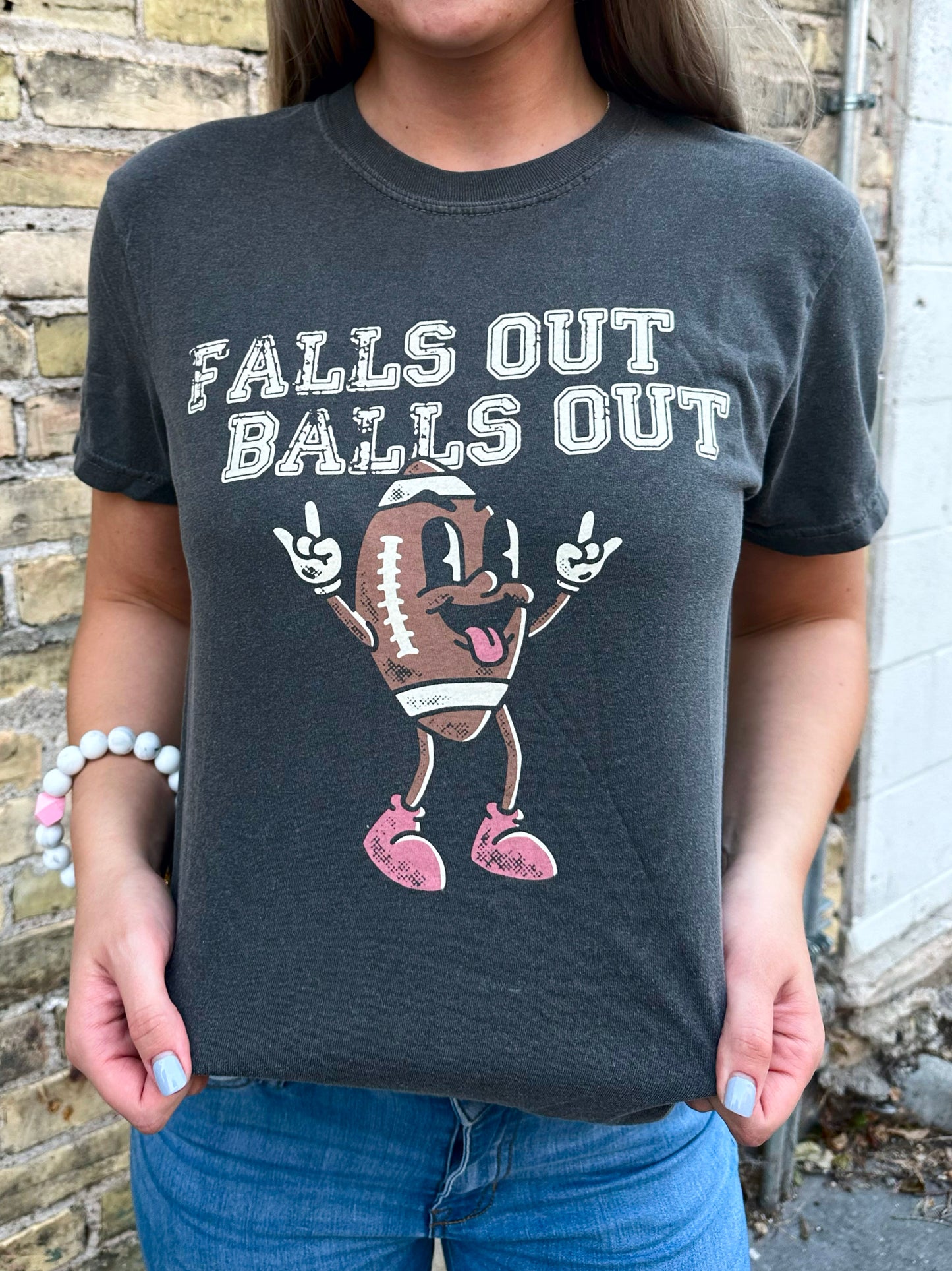 Falls Out Balls Out Funny Graphic Tee, Game Day, Football