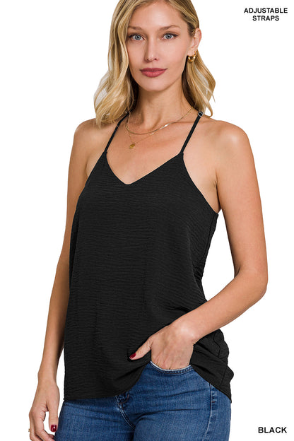 Adjustable Strap, V-Neck Cami, Black/Beige