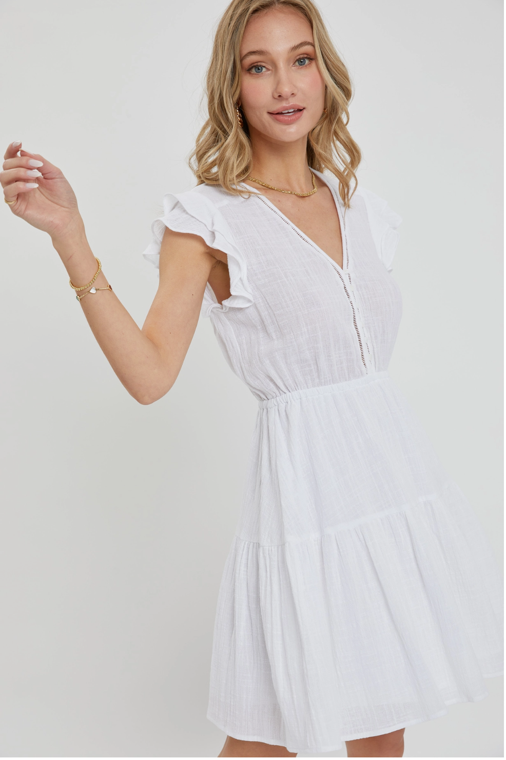 White Ruffle Button Down Mini Dress - The Midwest Closet Collection