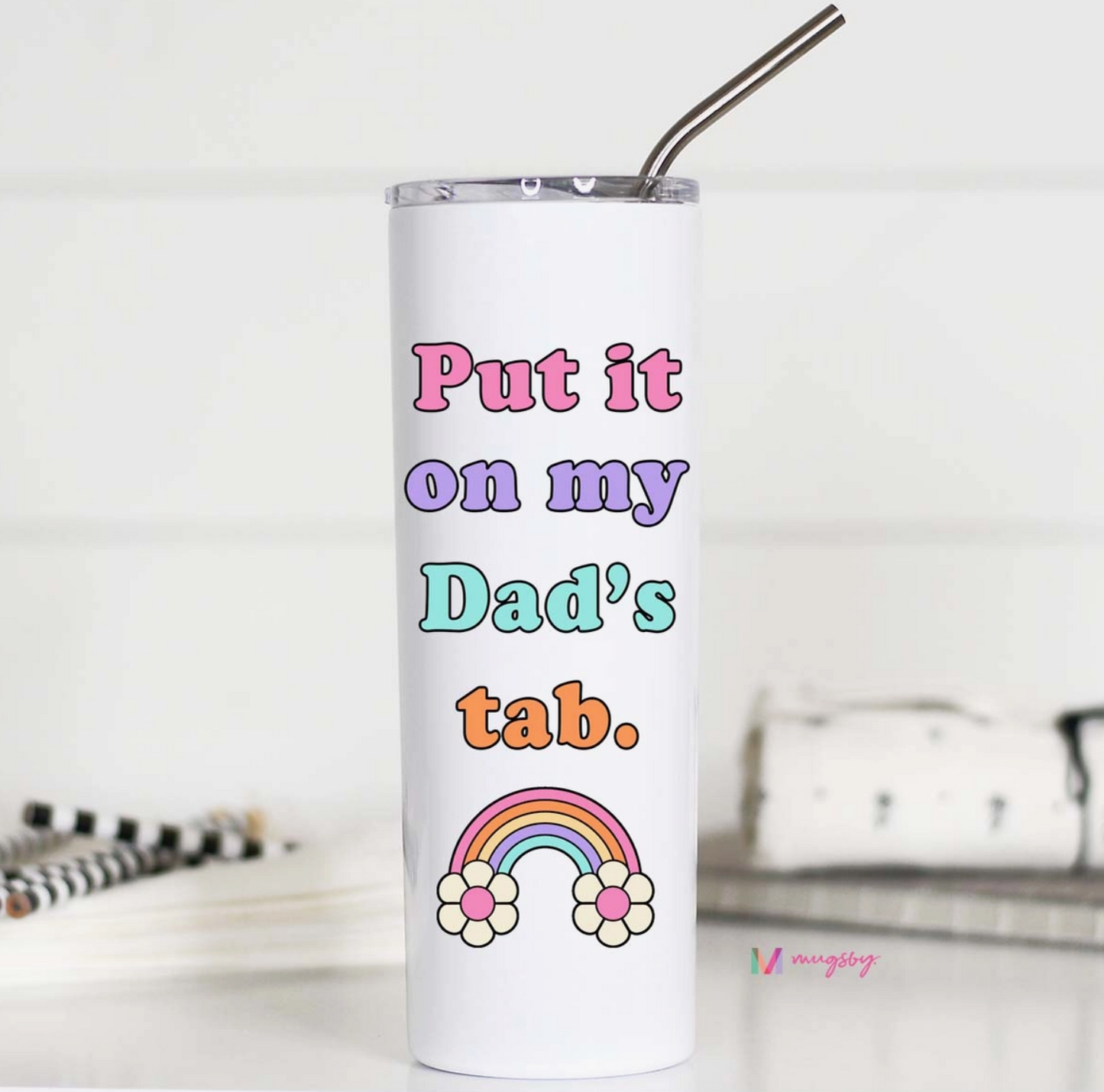 Put It On My Dad's Tab Funny Retro Tall Travel Cup