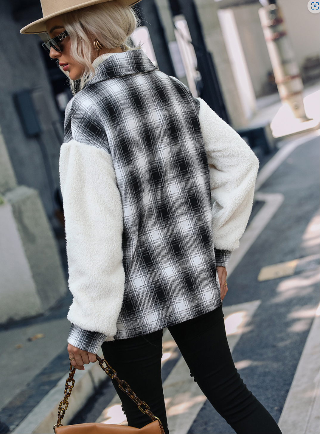 Plaid Sherpa Button Down Shacket, Fall Collection